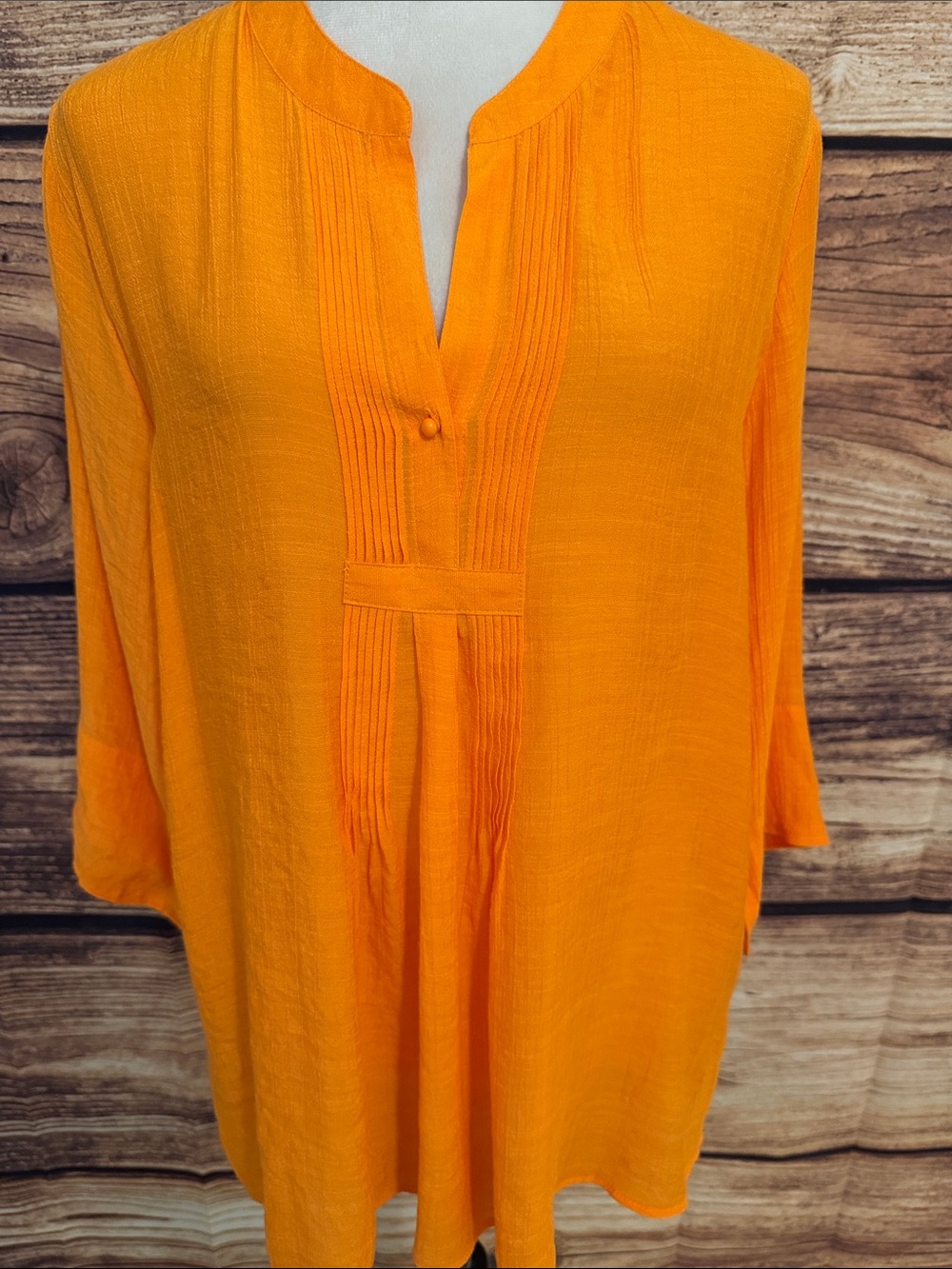 Counterparts Bright Orange Pintuck Split-Neck Tunic